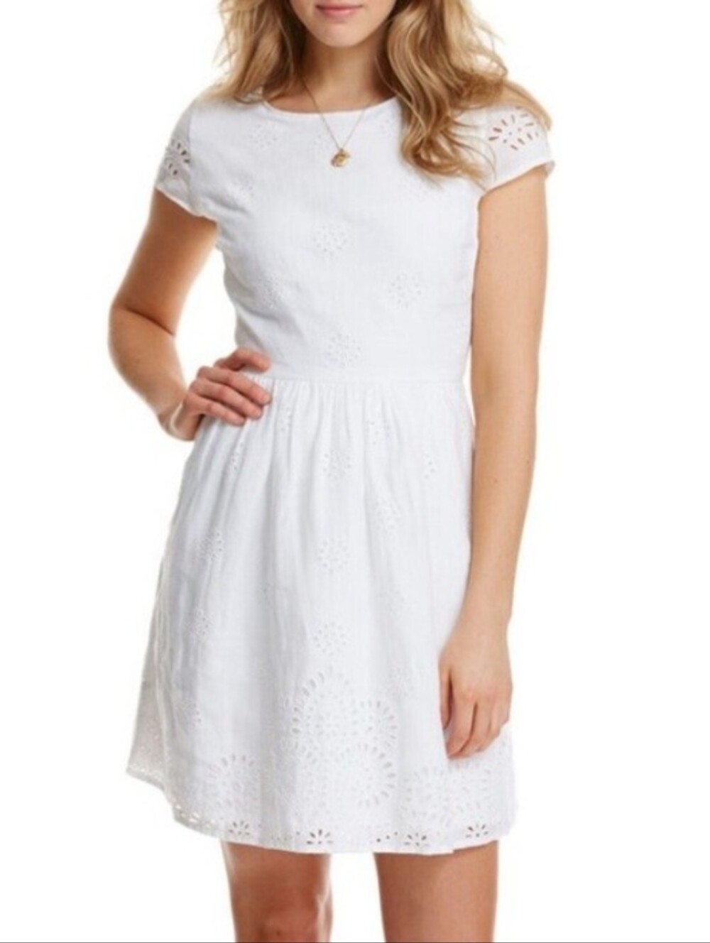 Vineyard Vines White Eyelet Cap-Sleeve Fit-and-Flare Dress